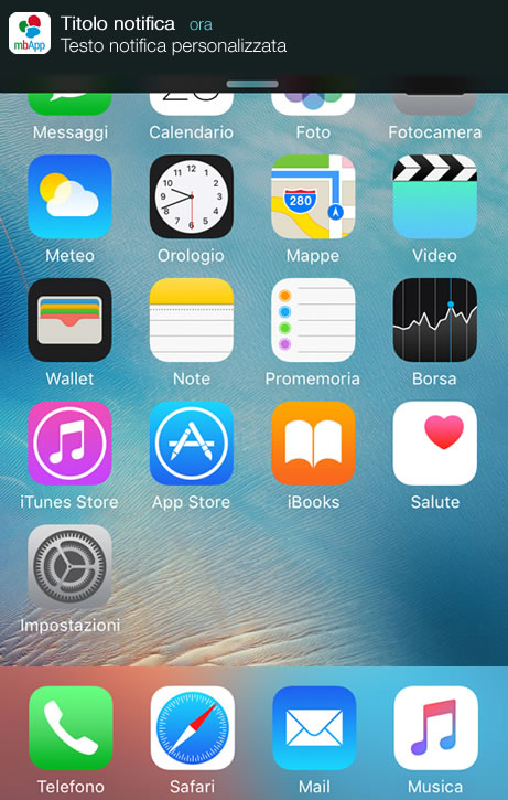 Esempio di notifica personalizzata su iPhone